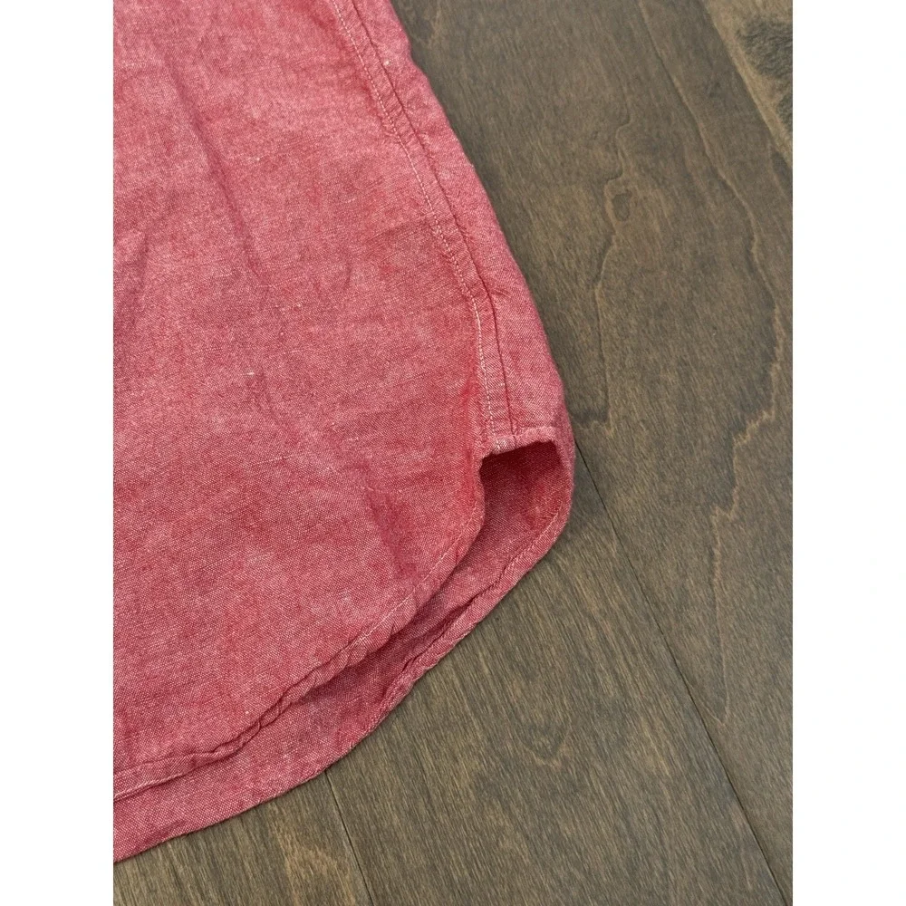 Banana Republic Mens Button Down Red Linen/Cotton Short Sleeve Slim Fit Shirt